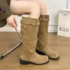 Botas de Moda Hasta la Rodilla para Mujer 2026 Primavera y Otoño Nuevo Estilo Tacón Grueso Punta Redonda Adelgazantes de Tubo Alto Botas de Montar Botas de Moda Fruncidas
