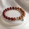 Pulseira de madeira de pêssego com cinnábrio de minério bruto 8mm para homens e mulheres com Anel Único do Zodíaco Buda pulseira retrô tudo-combina