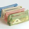Nova bolsa de papelaria de grande capacidade, bolsa de armazenamento com zíper para estudantes, dupla camada, tridimensional, estojo de lápis de malha transparente, bolsa de papelaria para exames