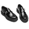 Zapatos de Cuero Bajos con Suela Gruesa y Hebilla para Mujer, Línea Blanca Transfronteriza 1461, Piel Genuina, Estilo Británico, Casual, Suela de Plataforma de Grosor Medio