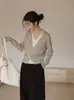 Suéter Cárdigan de Punto Falso de Dos Piezas Estilo Old Money Cuello en V Manga Larga para Mujer Otoño Invierno Capa Interior Capa Base Tejido Superior 10937