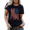 Real Shot Amazon Independent Station Cross-border Dia da Independência Europeia e Americana Estampado Manga Curta Top Feminino Verão Exterior Desgaste Base Camisa