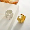 Anillo Abierto Tejido Rayado Personalizado de Nuevo Estilo Transfronterizo Europeo y Americano, Versión Ancha Irregular, Anillo de Moda Ajustable Exagerado