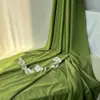 Casa de Chá Estilo Chinês com Texto em Pintura a Tinta, Cortinas de Gaze Poéticas, Preparo do Chá no Fogão, Linda Decoração de Tecido de Fundo Verde, Cortinas Penduradas, Tecido Pendurado no Teto