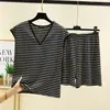 Traje Casual Estilo Perezoso para Mujer Verano Nuevo Escote en V Sin Mangas Shorts Conjunto de Dos Piezas