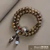 Pulsera de Doble Círculo de Sándalo Dorado y Flor de Loto para Hombres y Mujeres, Cuentas de Oración y Joyería Hechas a Mano