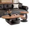 Mesa de centro oval em madeira maciça minimalista, design moderno e simples para sala de estar, apartamento pequeno, estilo antigo, luxo leve, mesa de centro combinada de alta qualidade