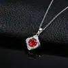 Collar para Mujer de Alta Gama Plata de Ley S925 Incrustado Diamante Rubí de Cultivo Colgante de Plata Pura Sencillo para Uso Diario Regalo de Cumpleaños