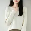 Suéter de malha gola redonda 100% algodão estilo minimalista para mulheres, manga longa, solto, suave, estilo casual, base de camiseta 100% algodão, suéter fino