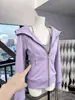 2026 Nuevo Estilo Sudadera con Capucha y Cintura Ajustable para Mujer Otoño e Invierno Color Lavanda Forro Polar Ajustada Chaqueta de Yoga