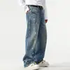 Pantalones vaqueros de alta gama a la moda con salpicaduras de tinta para hombre, diseño holgado de pierna ancha, pantalones largos rectos de estilo retro americano al por mayor