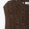 Exportação Transfronteiriça Roupas Femininas Outono 2025 Estilo Europeu e Americano Gola Redonda Sem Manga Recorte Tricô Malha Camiseta Top Feminino A36673F