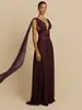 En stock Vestido de color vino de alta calidad transfronterizo para mujer, de verano sin mangas, escote en V profundo, cintura alta, de gasa fluida, para fiesta