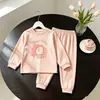Pijama de primavera y otoño estilo coreano para niñas, ropa de casa para bebé, ropa para aire acondicionado de verano, conjunto de top de manga larga y pantalón largo, ropa cálida para niños