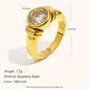 Moda Transfronteriza Europea y Americana Elegante Nicho Retro Joyería de Mano Acero Inoxidable Chapado en Oro de 18 Quilates Anillo Redondo con Circonita para Mujer Lujo Accesible