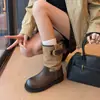 Botas Cortas Retro Hebilla Marrón Maillard para Mujer Otoño 2026 Caña Ancha Tacón Grueso Patchwork Botas de Jinete