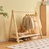Perchero de madera maciza de pie para niños, perchero plegable para ropa y sombreros de dormitorio, tendedero pequeño para ventana salediza, organizador de ropa de mesita de noche