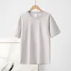 Camiseta Masculina de Manga Curta Masculina e Feminina Cor Sólida Top Algodão de Xinjiang de Peso Pesado Gola Redonda Solta Camisa Base Branca Manga Curta Verão