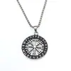 Bússola de Letras Viking Retrô Escandinava Pingente Masculino Aço Titânio Moda Casual Tendência Colar Fabricante Atacado