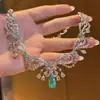 Colar Flor de Borla Diamante Verde Cintilante O Mágico de Oz, Corrente de Clavícula Exagerada Estilo Palácio Moda para Vestido de Noite Banquete para Mulheres