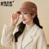 Nuevo Sombrero de Lana de Moda Versátil Estilo Coreano para Mujer Principios de Otoño Sombrero de Copa Pequeña que Resalta la Cara Sombrero Simple Elegante de Protección Solar