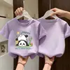 Camiseta de Algodão Puro de Manga Curta para Meninas, Novo Estilo de Verão, Top Estiloso Estampado, Infantil Soltinho, Respirável, Camiseta Básica Versátil