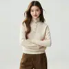 Suéter feminino de cashmere puro, com meio botão, espessado, gola redonda, camada interna quente, casual e elegante, peça básica versátil, tricotado