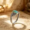 Anillo de Plata de Ley S925 con Turquesa Incrustada de Personaje Humano Personaje Plateado Anillo Abierto Ajustable de Dedo Índice Retro Artístico Envejecido Anillo de Estilo Tibetano