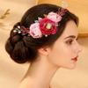 Tocado rojo para novia, vestido de brindis, accesorios para el cabello, cheongsam chino para boda, banda para el cabello con flores, venta al por mayor
