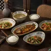 Juego de Vajilla de Cerámica con Esmalte Debajo Estilo Medieval para Uso Doméstico, Incluyendo Tazones, Platos, Platos Hondos, Tazones para Fideos y Platos de Cena de Alta Gama