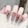 Puntas de Uñas Color Pasta de Frijol Degradado Cortas Populares de Moda Pegatinas de Uñas Removibles