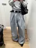 Pantalones casuales de pierna ancha, holgados y relajados, con pliegues tridimensionales de cuadros, clásico americano, pantalones tipo paracaidista negros y azules, seda de hielo