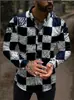 Moderna Camisa de Otoño para Hombre de Manga Larga con Estampado Digital 3D, Elegante Camisa Casual con Cuello de Solapa