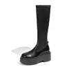 Botas largas con plataforma de aumento de altura, botas elásticas ajustadas, nuevo modelo de otoño 2026, botas de montar de tubo alto hasta la rodilla, botas largas de tacón alto