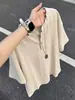 Camiseta de verano para hombre, manga corta, estilo "old money", cuello Henley, imitación lino Tencel, delgada, transpirable, hombro normal, manga media