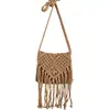 Bolso de Algodón Tejido Estilo Bohemio Nuevo con Borlas, Bolso Cruzado para Mujer, Bolso de Playa Vintage para Vacaciones