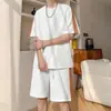 Verano Nuevo Waffle Moda Casual Deportivo Americano Holgado Traje Juventud Estudiante Tendencia Camiseta + Short