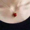 S925 prata banhado a ouro sul vermelho ágata grupo diamante pingente tribunal estilo retro requintado amor colar feminino para namorada