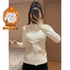 Chamarra de Yoga con Forro de Polar Otoño Invierno Cuello Alto Cremallera Ropa de Fitness Adelgazante Calidez Top Deportivo Manga Larga Chamarra de Running