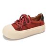 Zapatos Casuales de Piel de Vaca de Primera Capa para Mujer Primavera 2026 Rojos con Cordones de Caña Baja Puntera Redonda Zapatos de Mujer Zapatillas Planas Retro