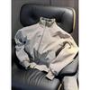 Chaqueta de Cuero para Hombre con Cuello Alto, Empalme de Gamuza Blanca y Gris, Otoño, Marca de Tendencia Retro Americana, Holgada, Chaqueta de Motociclista