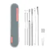 Juego de 6 cucharas de acero inoxidable para excavar orejas, con espiral, limpiador de oídos, herramienta portátil para excavar orejas.