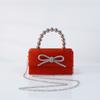 Nuevo Bolso de Caja Cuadrada Pequeña Brillante Francés Transfronterizo con Lazo Bolso de Fiesta de Noche Bolso de Mano al Hombro Cruzado