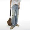 Calça Jeans Rasgada Cd Classic para Homens Estilo Verão 2026 Calças Azuis Vintage Desgastadas Largas Retas Casuais Longas