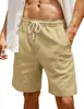 Novo Verão Amazon Masculino Algodão Linho Europeu Americano Tamanho Grande Bolso Casual Moda Shorts de Praia Calças Transfronteiriças