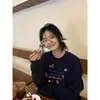 Sudadera de Cuello Redondo Estilo Dibujos Animados Americanos para Mujer 2026 Nuevo Otoño/Invierno Felpa Adentro Estilo Holgado Perezoso Sin Capucha