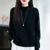 Suéter de Punto Grueso de Algodón 100% Puro para Mujer, Nuevo Estilo Otoño e Invierno 2026, Suéter Cálido con Cuello Semi Alto, Prenda Base de Color Sólido