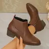 Botas Estilo Británico Martin para Mujer Otoño/Invierno Nuevas Punta Redonda Tacón Grueso Tacón Medio Botines Cortos Botas Chelsea Negras Venta al por Mayor
