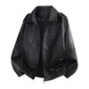 2758 Nova Jaqueta Masculina de Couro PU para Primavera e Outono, Marca Moderna com Gola Lapela, Popular no Tiktok, Roupa Exterior Masculina de Couro para Transmissão ao Vivo