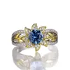 Anillo de Girasol y Zafiro de Lujo Ligero con Incrustación Bicolor Chapada en Oro y Diamantes, Joyería de Alta Gama de Lujo Ligero, Fábrica Transfronteriza Hong Kong-Di